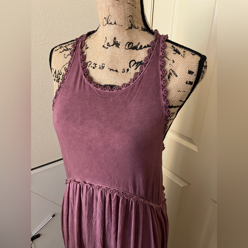 Pol Mauve Sleeveless Dress cute summer crochet detail boho chic L - Picture 3 of 6